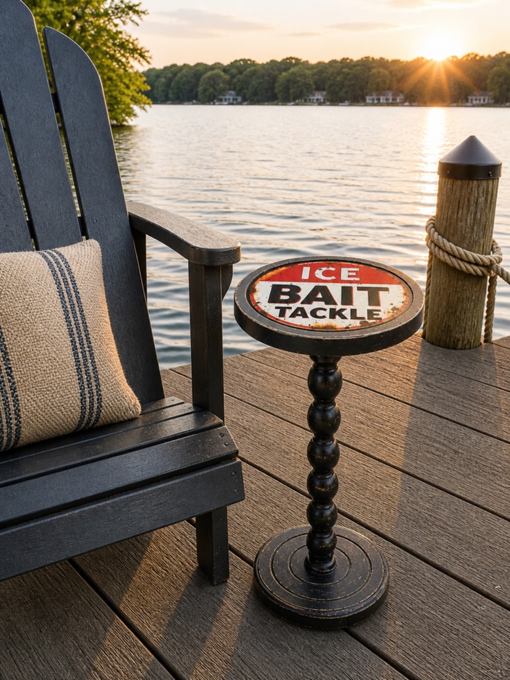 Cabin/Lodge/Lake or Vacation Home Wooden Pedestal Upcycled Fishing Drink Table